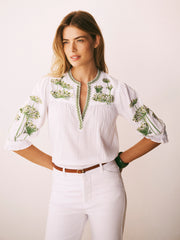 Andi cotton seersucker embroidered top - White | NRBY Clothing