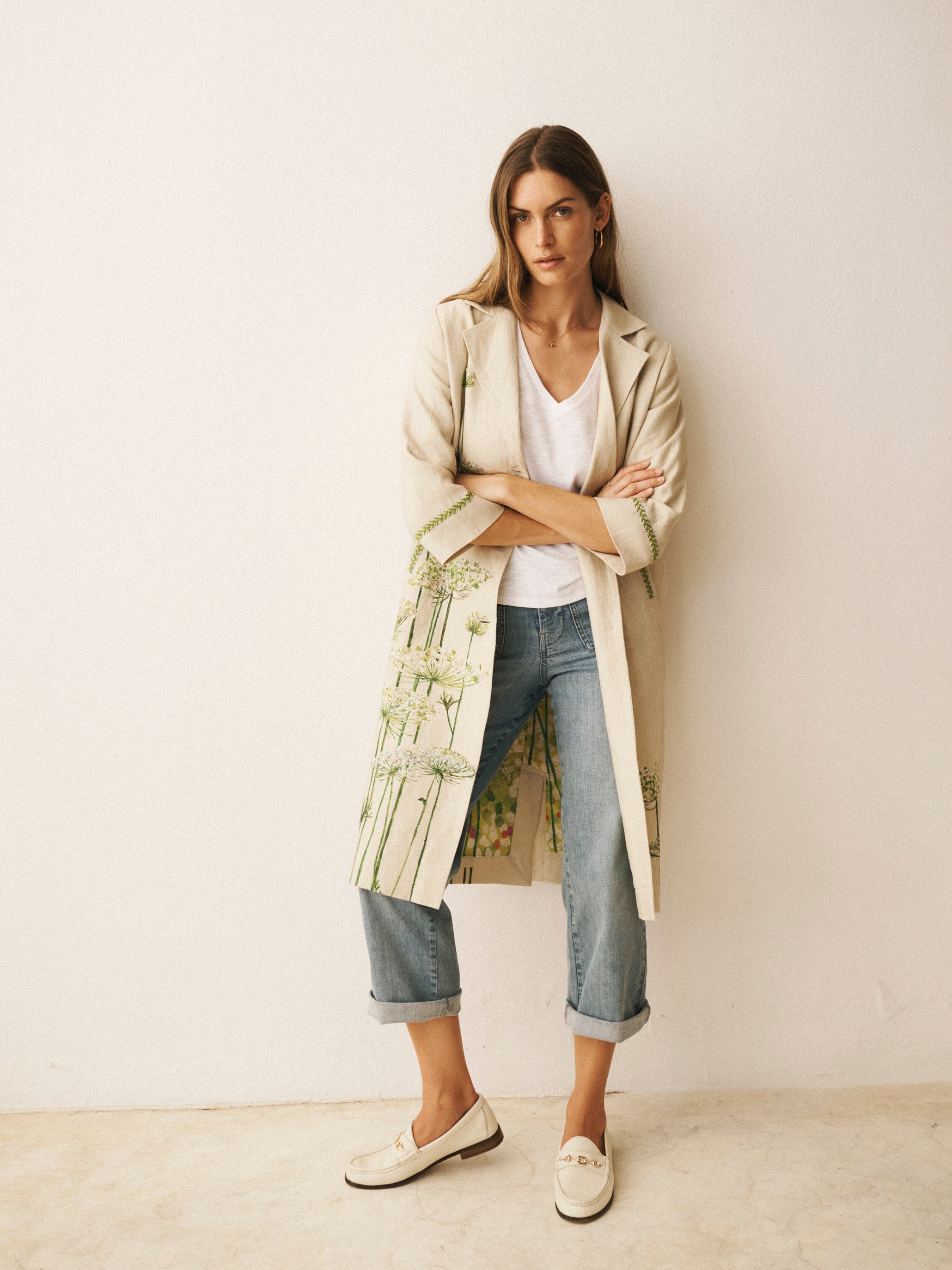 ジャケット・アウター ANAY GOWN COAT ACTRESS COLLAR PINKIVORY Anne Linen Embroidered coat | Luxury Summer Coat | BOYD X NRBY