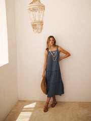 Ariane gauze linen tiered dress - Slate Blue | NRBY Clothing