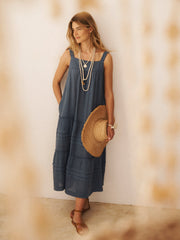 Ariane gauze linen tiered dress - Slate Blue | NRBY Clothing