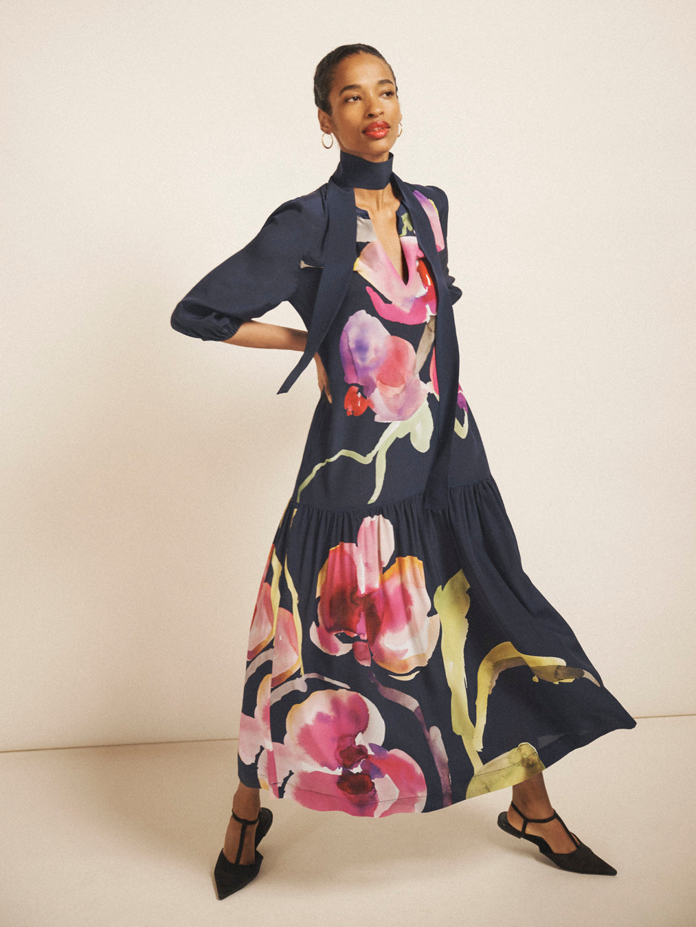 Ashlynn silk orchid print dress