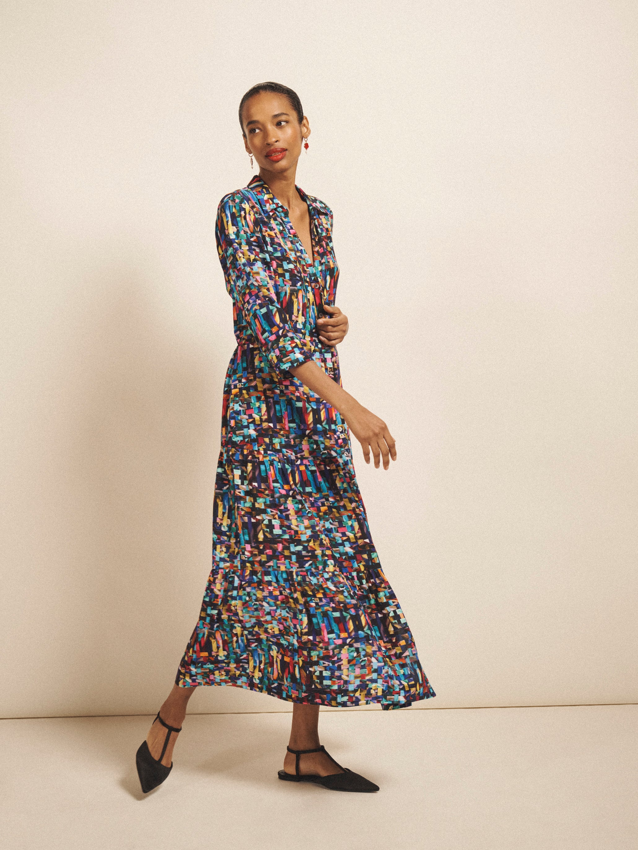 Astrid Viscose Ribbon Print Maxi Dress | NRBY Clothing