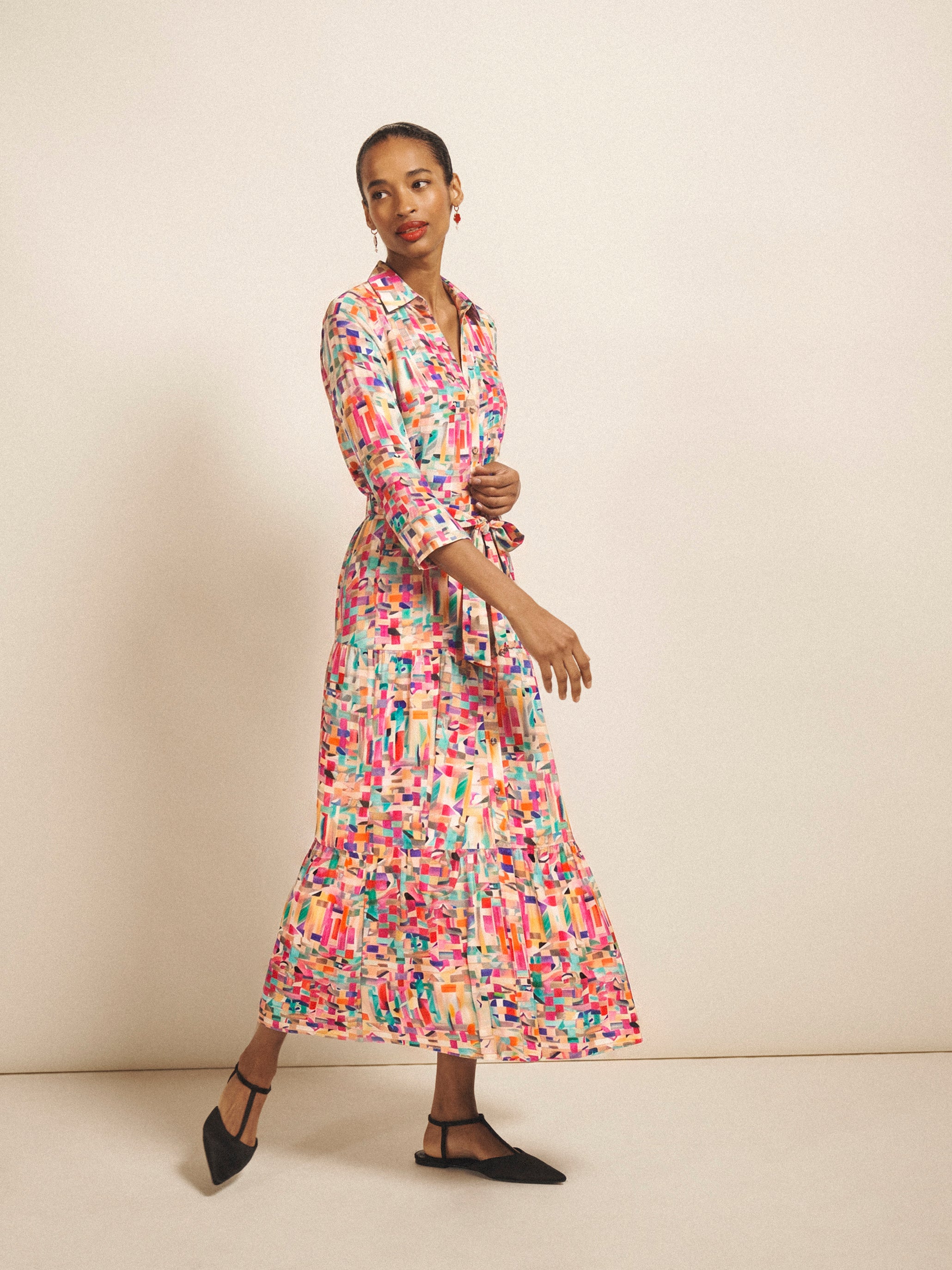 Astrid viscose bright ribbon print dress | NRBY Clothing
