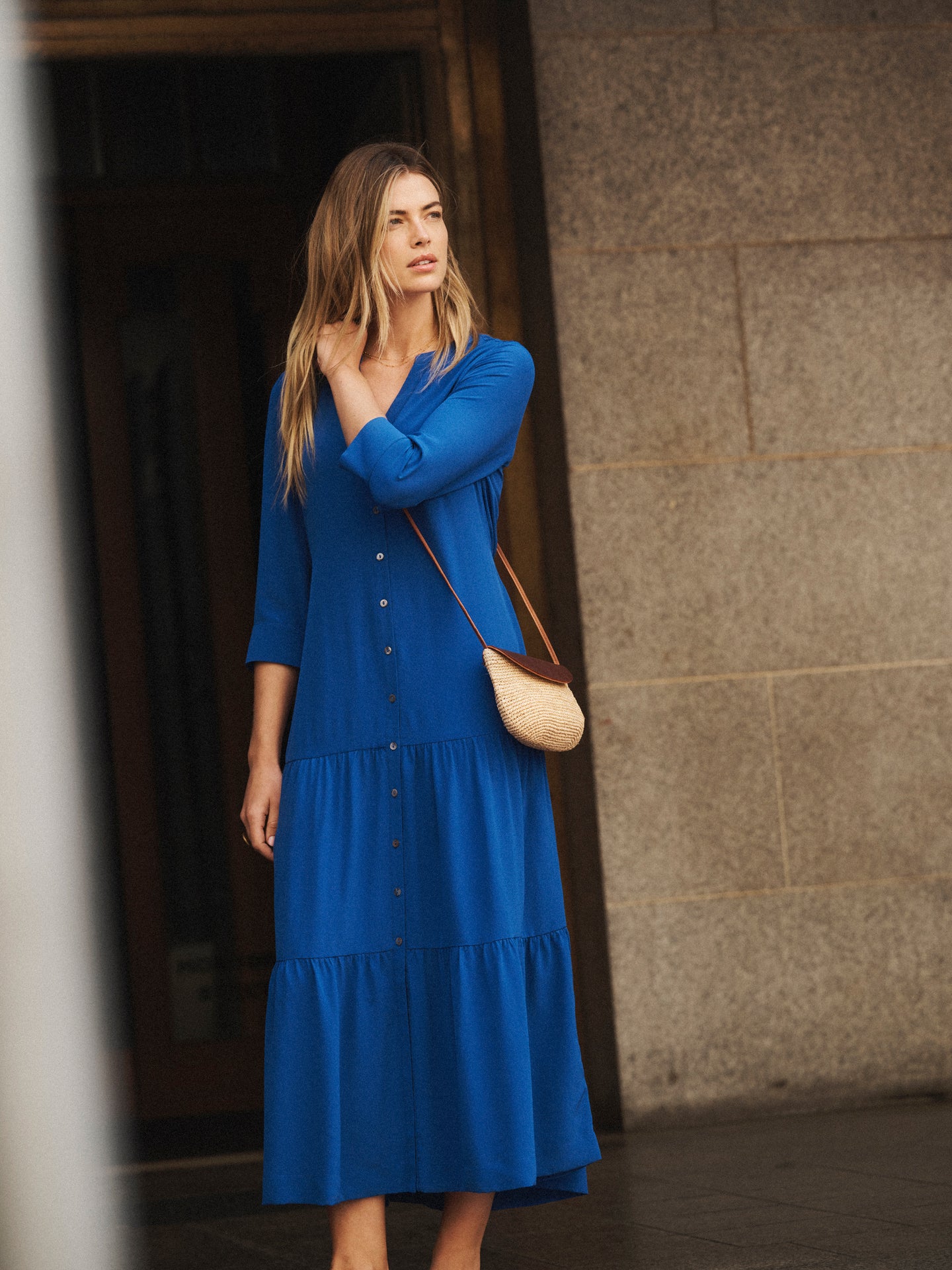 Avery Silk Maxi Dress in Cobalt Blue