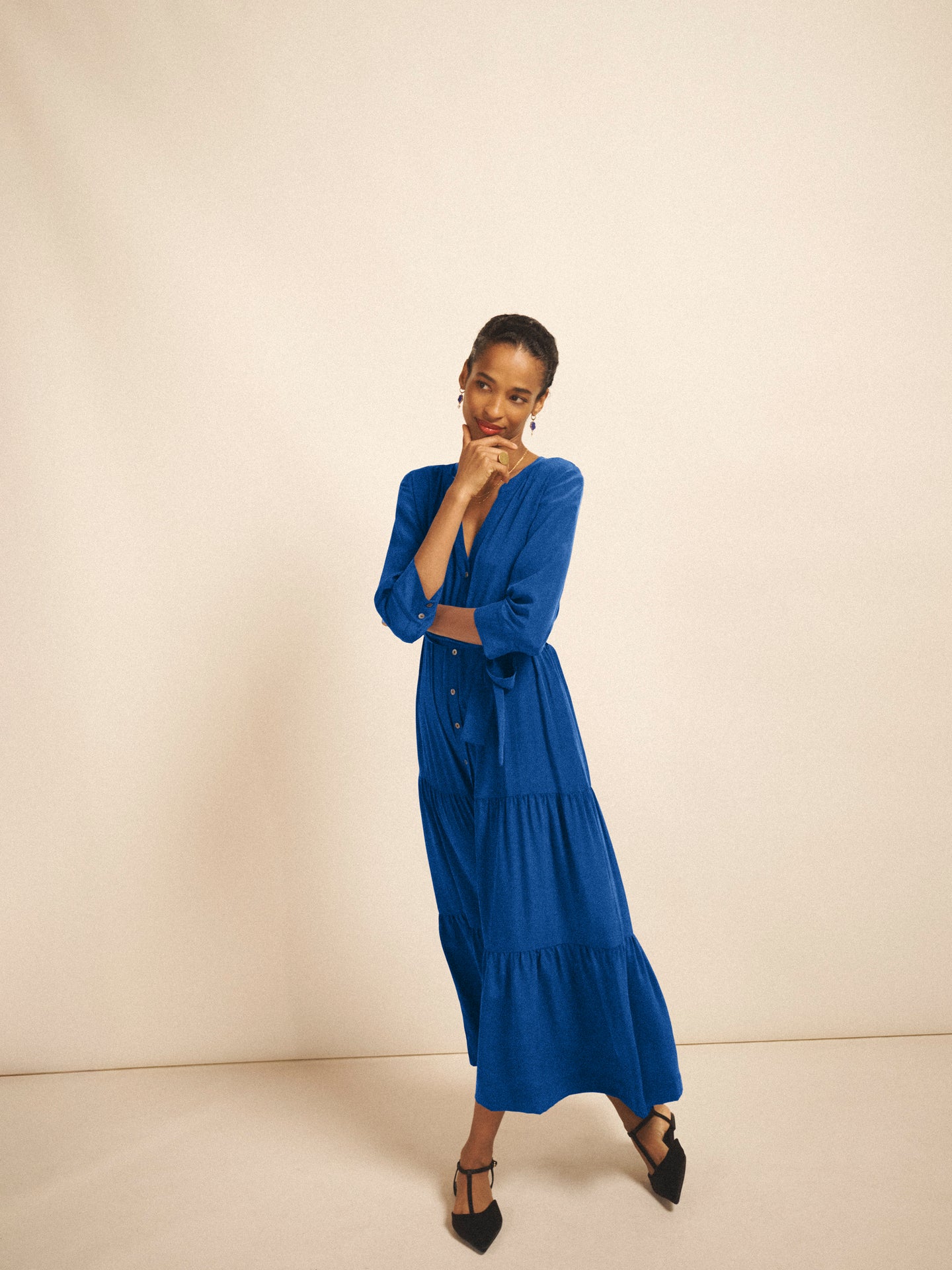cobalt blue maxi dress Marianne High Slit Satin Maxi Dress • Shop American Threads Women's Trendy Online Boutique Cobalt Blue / L / No returns/exchanges main image 0