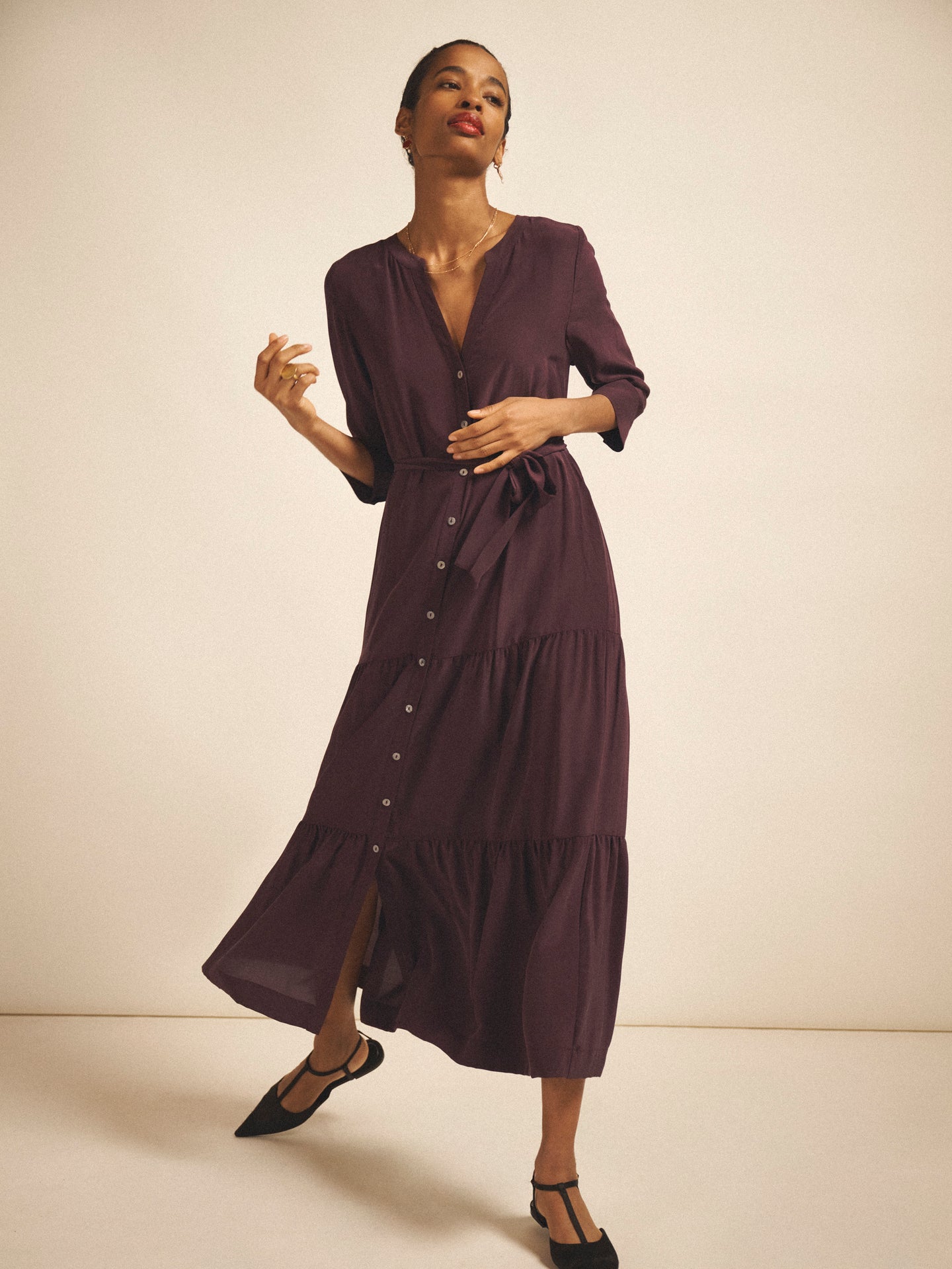 Avery silk maxi dress - Damson
