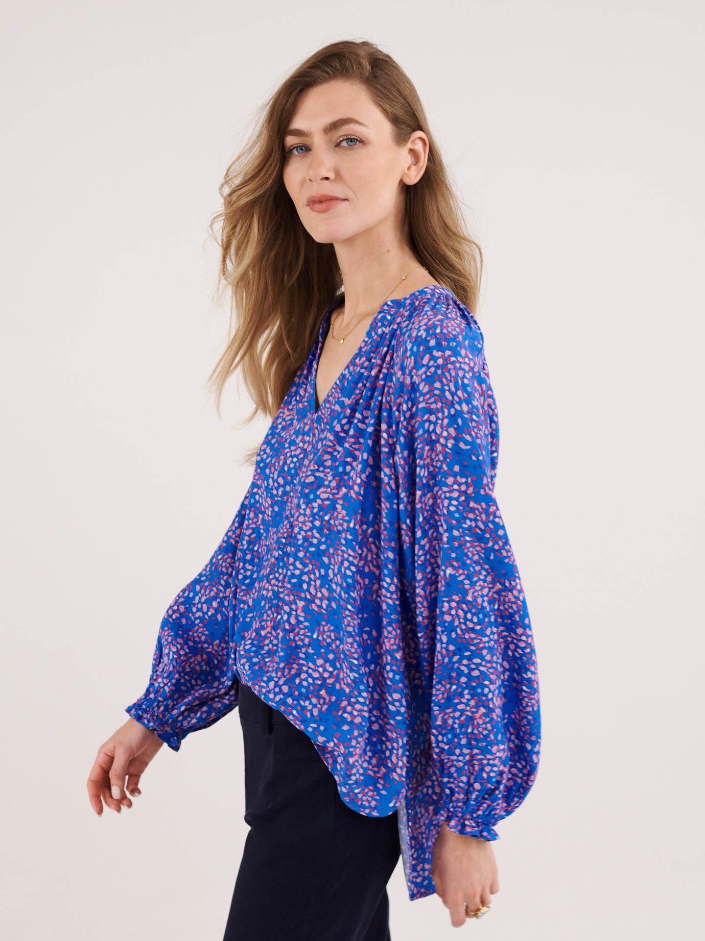 Nikki blue petal print blouse