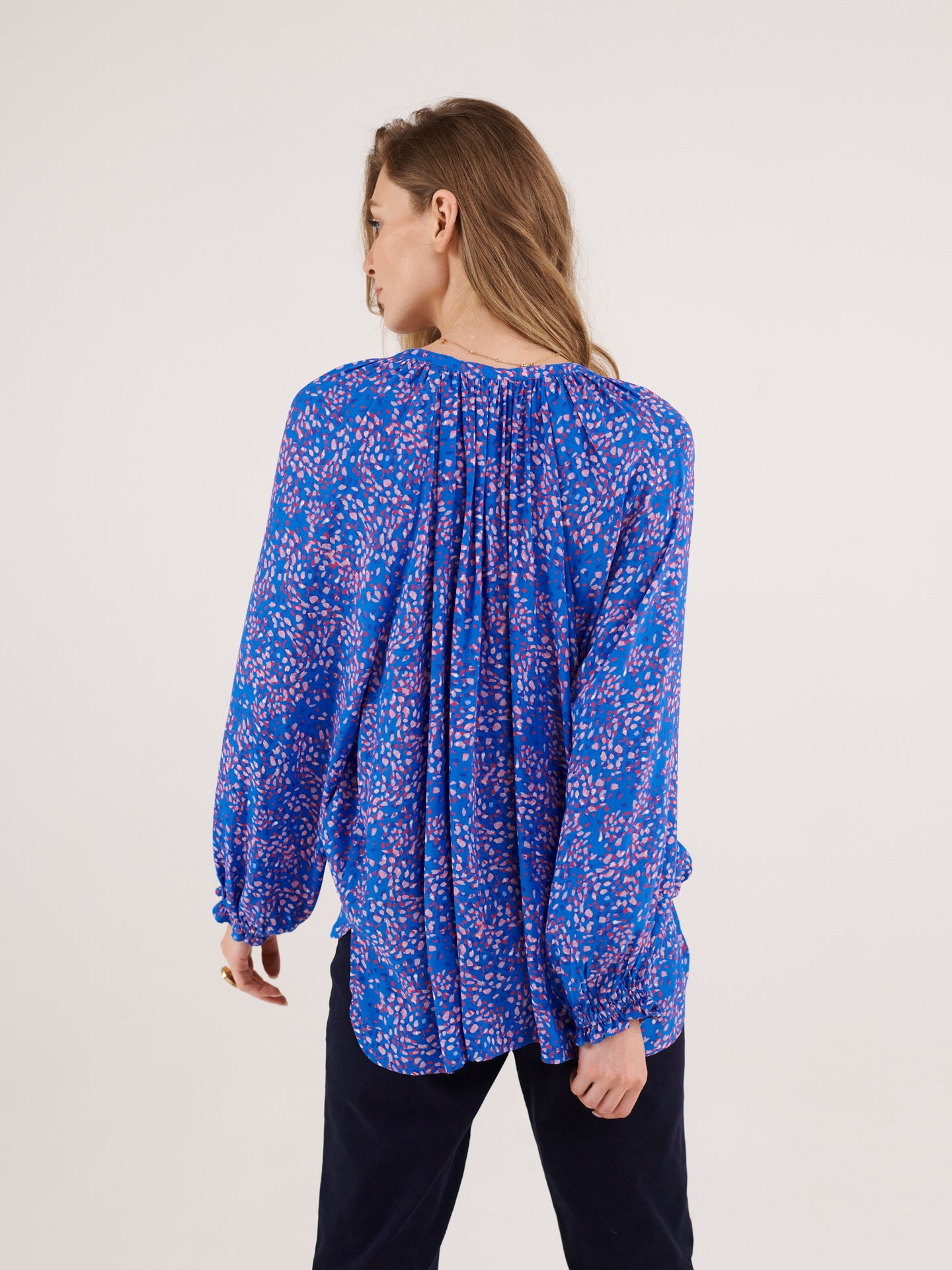 Nikki blue petal print blouse