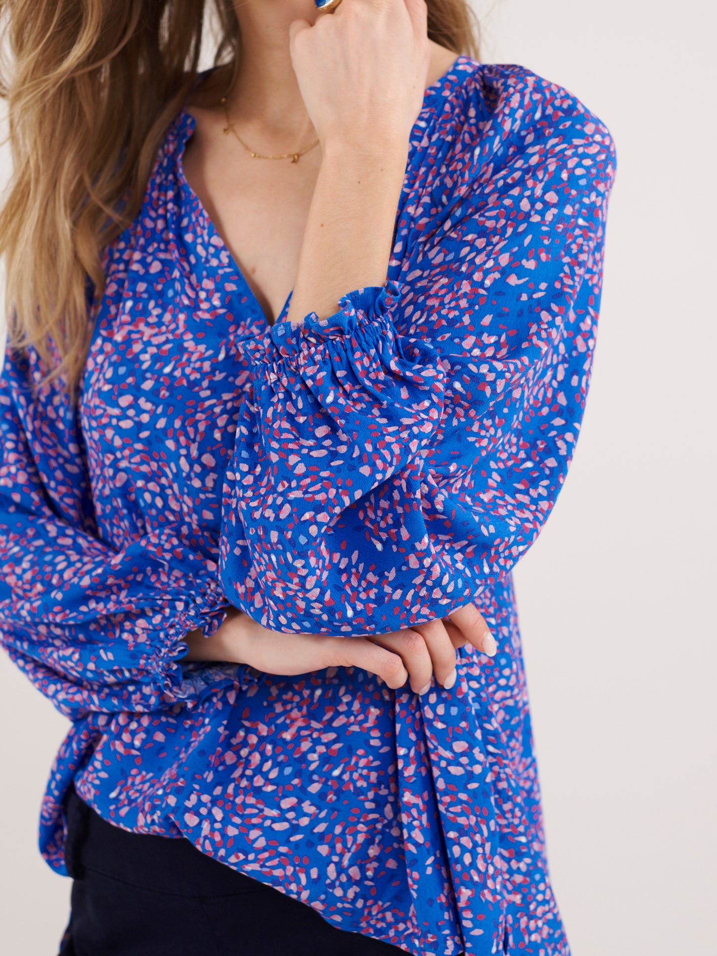 Nikki blue petal print blouse