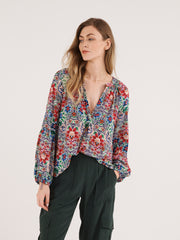 Ophelia silk floral ikat shirt