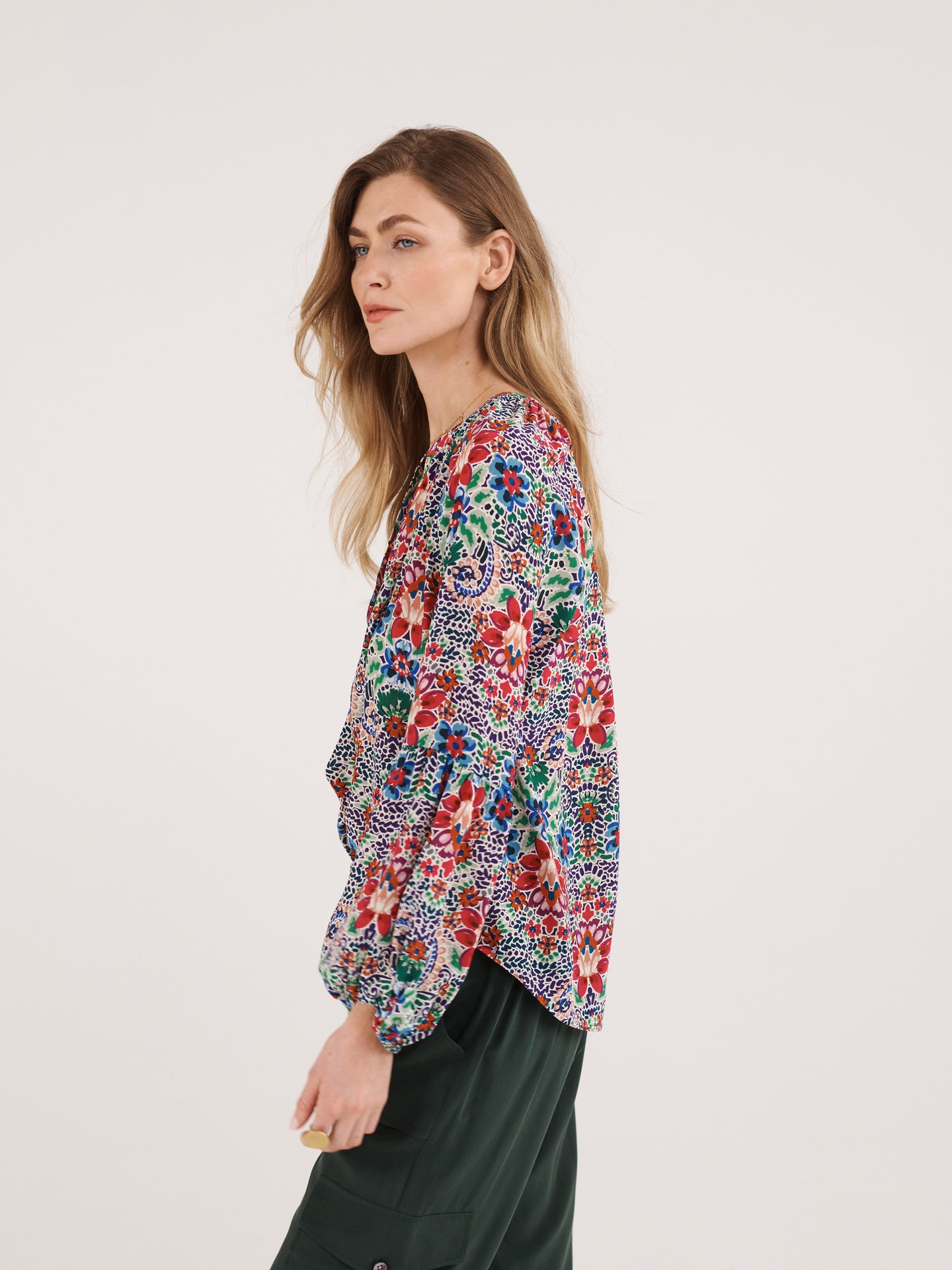 Ophelia silk floral ikat shirt