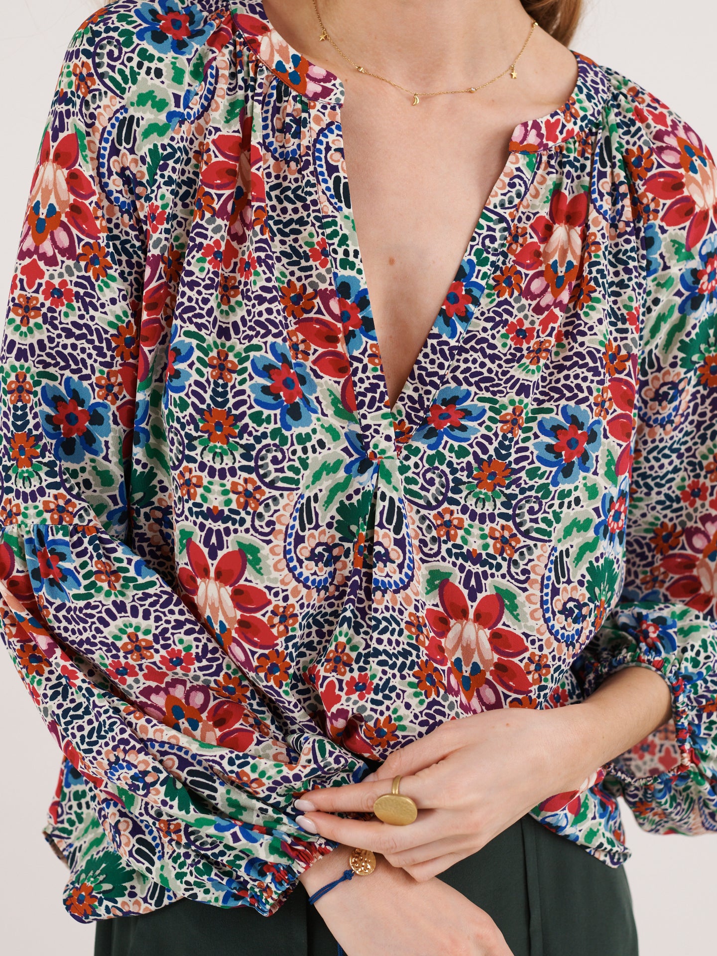 Ophelia silk floral ikat shirt