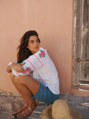 Alba cotton seersucker embroidered top - White | NRBY Clothing