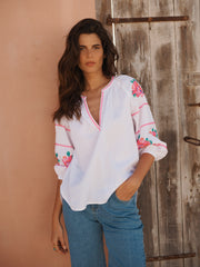 Alba cotton seersucker embroidered top - White | NRBY Clothing