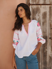Alba cotton seersucker embroidered top - White | NRBY Clothing