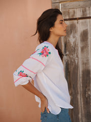 Alba cotton seersucker embroidered top - White | NRBY Clothing