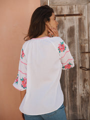Alba cotton seersucker embroidered top - White | NRBY Clothing