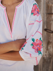 Alba cotton seersucker embroidered top - White | NRBY Clothing