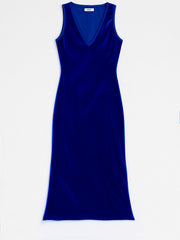 Alex silk blend velvet v-neck bias cut dress - Lapis Blue