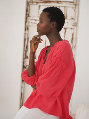 Annabel cotton double cloth frill top - Geranium | NRBY Clothing
