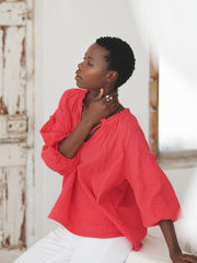 Annabel cotton double cloth frill top - Geranium | NRBY Clothing