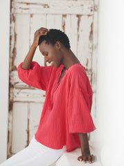 Annabel cotton double cloth frill top - Geranium | NRBY Clothing