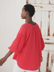 Annabel cotton double cloth frill top - Geranium | NRBY Clothing
