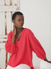 Annabel cotton double cloth frill top - Geranium | NRBY Clothing