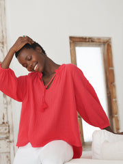 Annabel cotton double cloth frill top - Geranium | NRBY Clothing