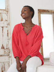 Annabel cotton double cloth frill top - Geranium | NRBY Clothing