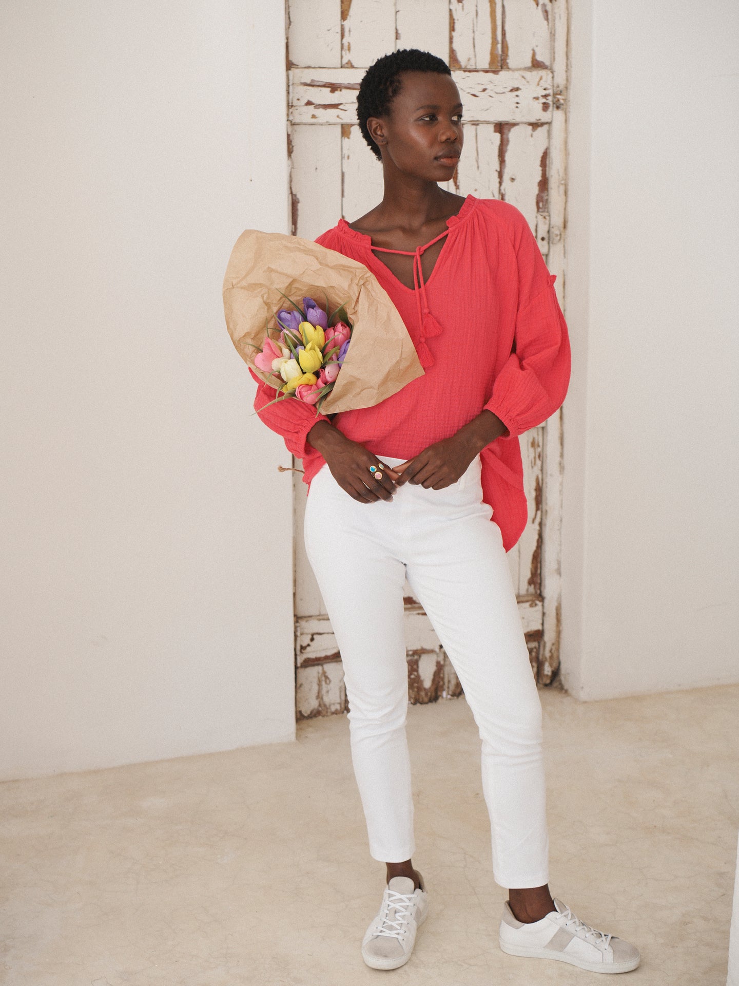 Colette cotton stretch trouser - White