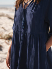 Annalisa cotton double cloth dress - Navy | NRBY Clothing
