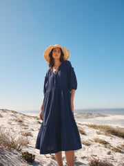 Annalisa cotton double cloth dress - Navy | NRBY Clothing
