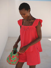 Arta cotton double cloth frill top - Geranium | NRBY Clothing