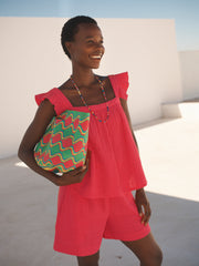 Arta cotton double cloth frill top - Geranium | NRBY Clothing