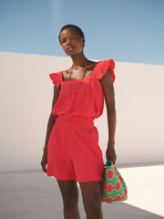 Arta cotton double cloth frill top - Geranium | NRBY Clothing