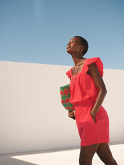 Arta cotton double cloth frill top - Geranium | NRBY Clothing