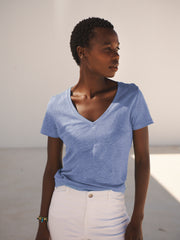 Charlie linen V-neck T-Shirt - Cornflower Blue | NRBY Clothing