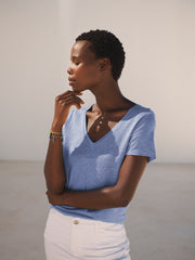Charlie linen V-neck T-Shirt - Cornflower Blue | NRBY Clothing
