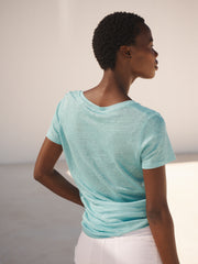 Charlie linen V-neck t-shirt - Sea Spray | NRBY Clothing