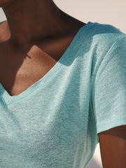 Charlie linen V-neck t-shirt - Sea Spray | NRBY Clothing