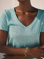 Charlie linen V-neck t-shirt - Sea Spray | NRBY Clothing