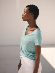Charlie linen V-neck t-shirt - Sea Spray | NRBY Clothing