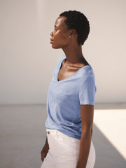 Charlie linen V-neck T-Shirt - Cornflower Blue | NRBY Clothing