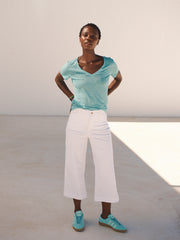Asha cotton wide leg crop jean - White | NRBY Clothing