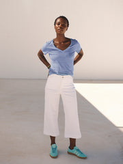 Charlie linen V-neck T-Shirt - Cornflower Blue | NRBY Clothing