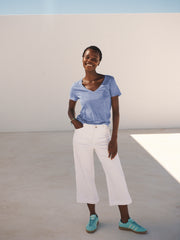 Charlie linen V-neck T-Shirt - Cornflower Blue | NRBY Clothing