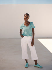 Charlie linen V-neck t-shirt - Sea Spray | NRBY Clothing