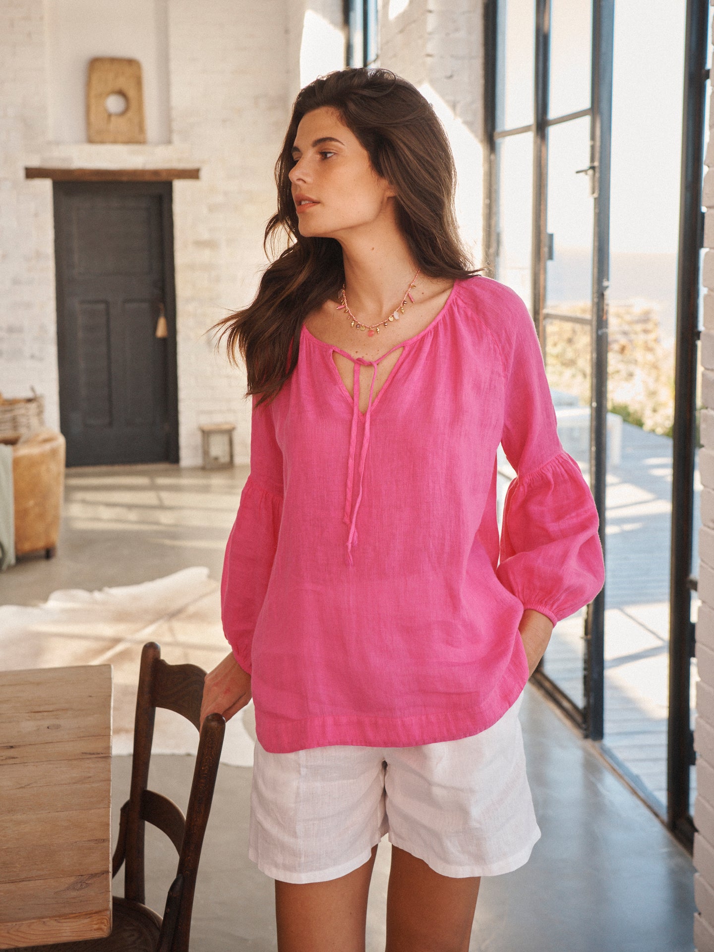Athena gauze linen shirt - Bright Pink