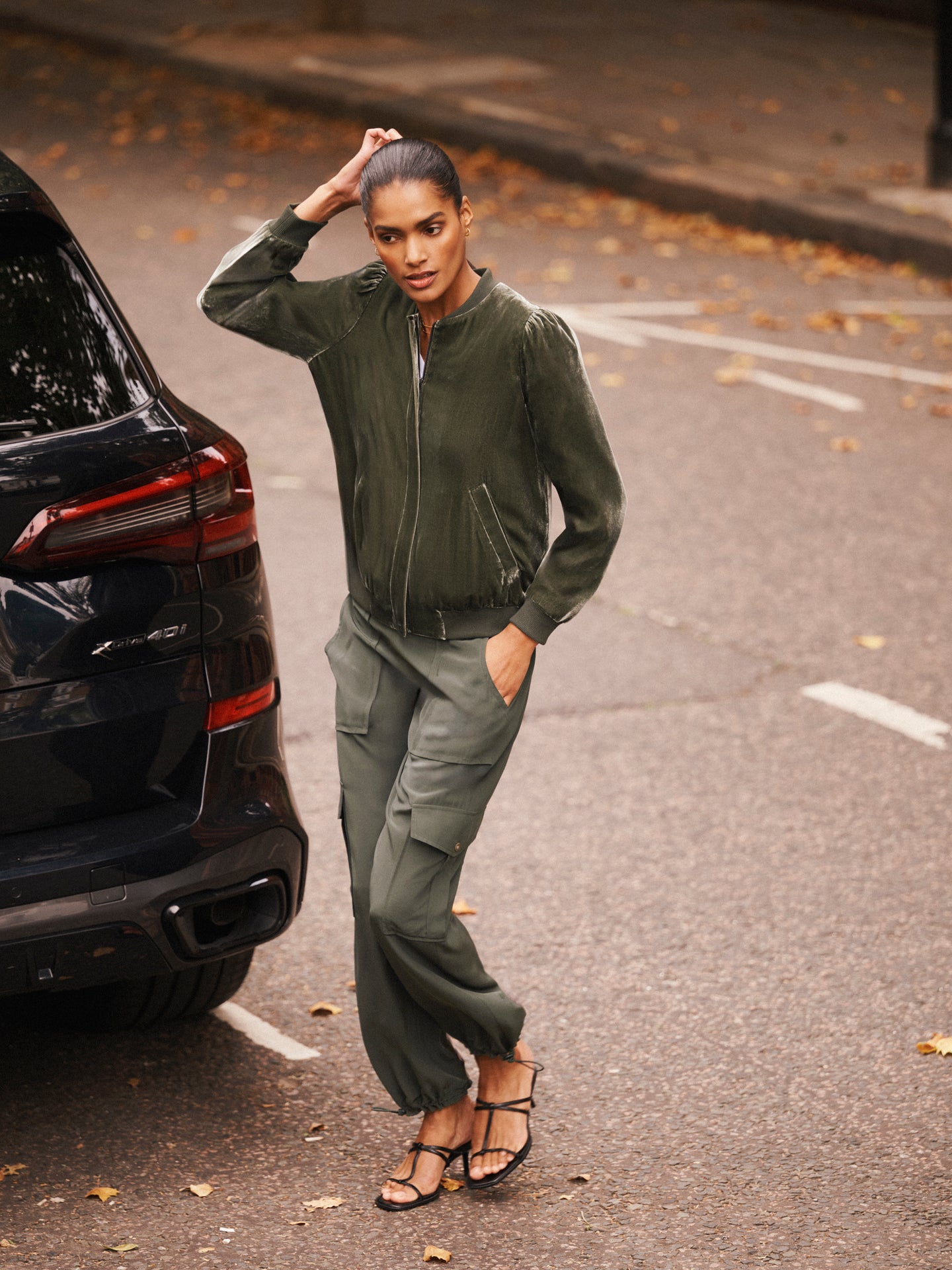 Bailey silk blend velvet bomber jacket - Khaki